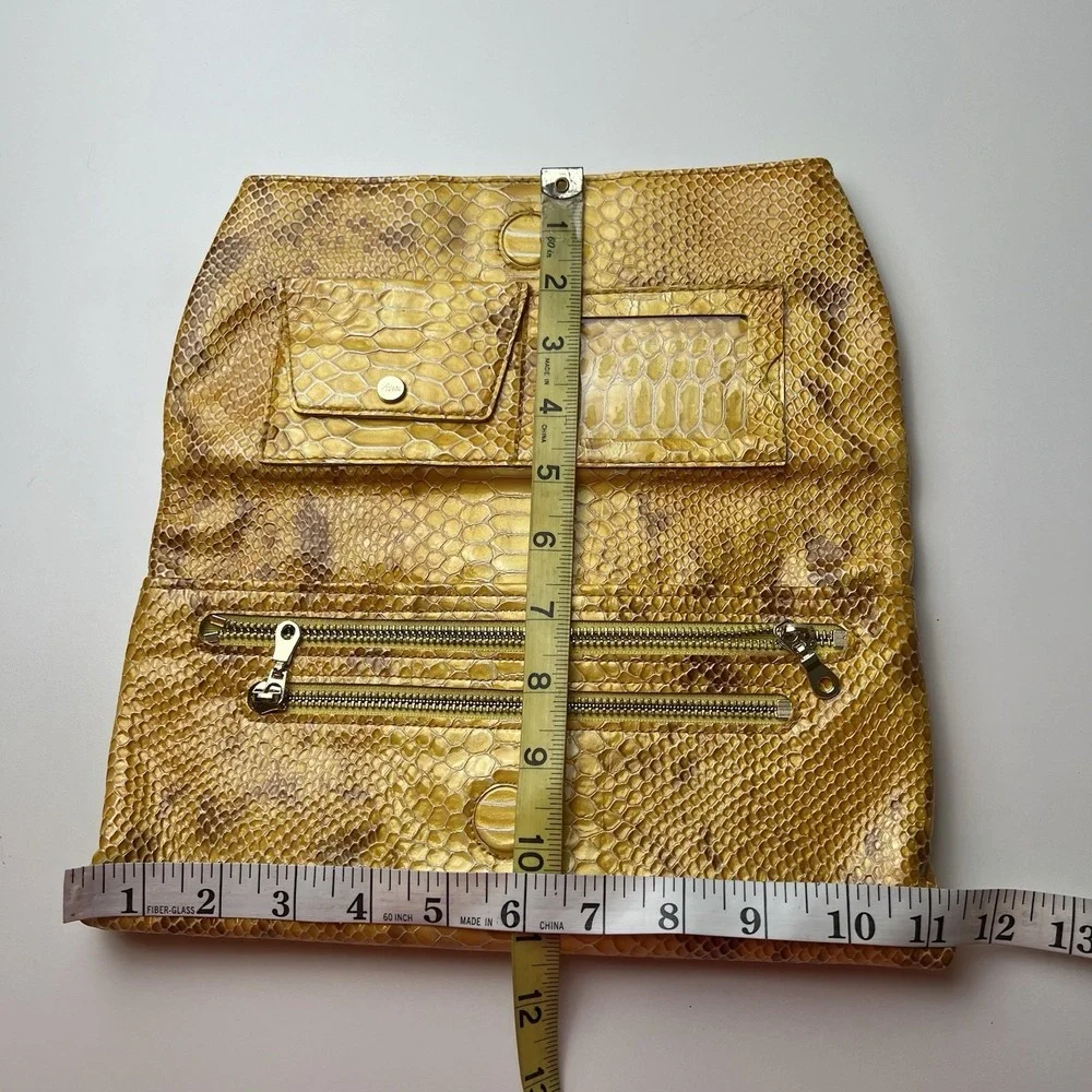 ABAS Snakeskin Embossed Yellow Brown Bag Clutch Purse